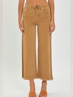 Risen high rise cropped wide leg tummy control jeans 24 / 0 tan boutique